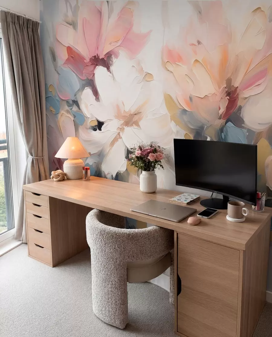 fototapeter Abstrakte blomster i oljemaleristil i myke toner w03575