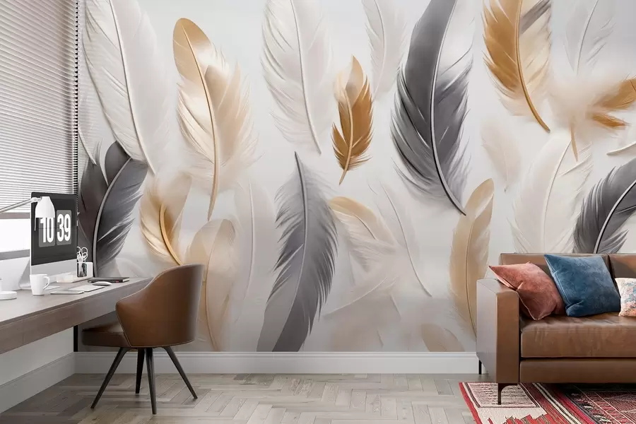 fototapeter Beigegrå fjær i myke, rolige toner w08955