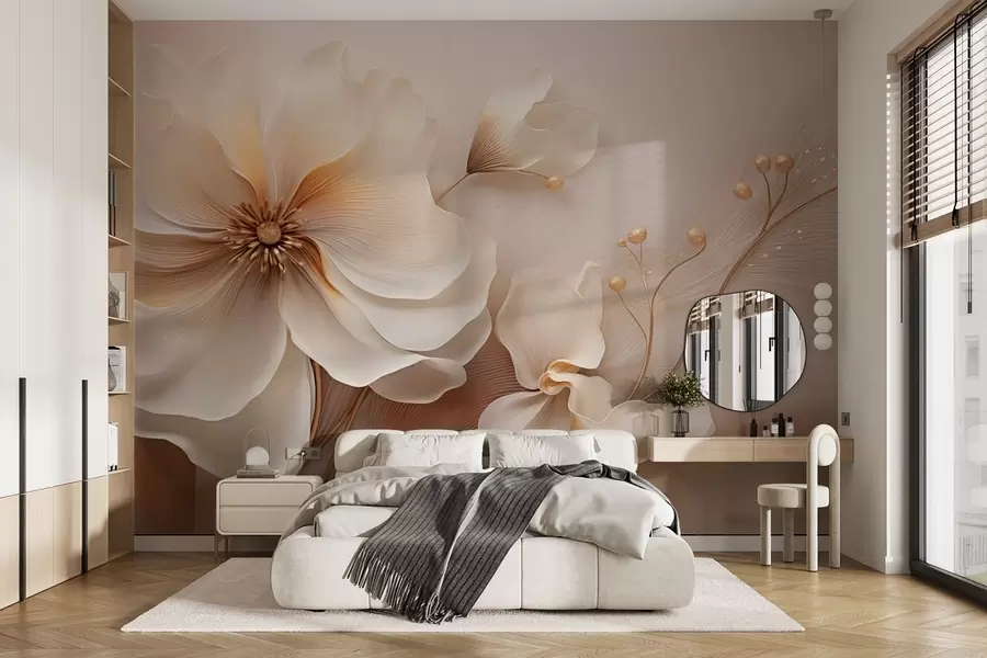 fototapeter Beige og lysebrunt villgress med blomster i beige toner w08960