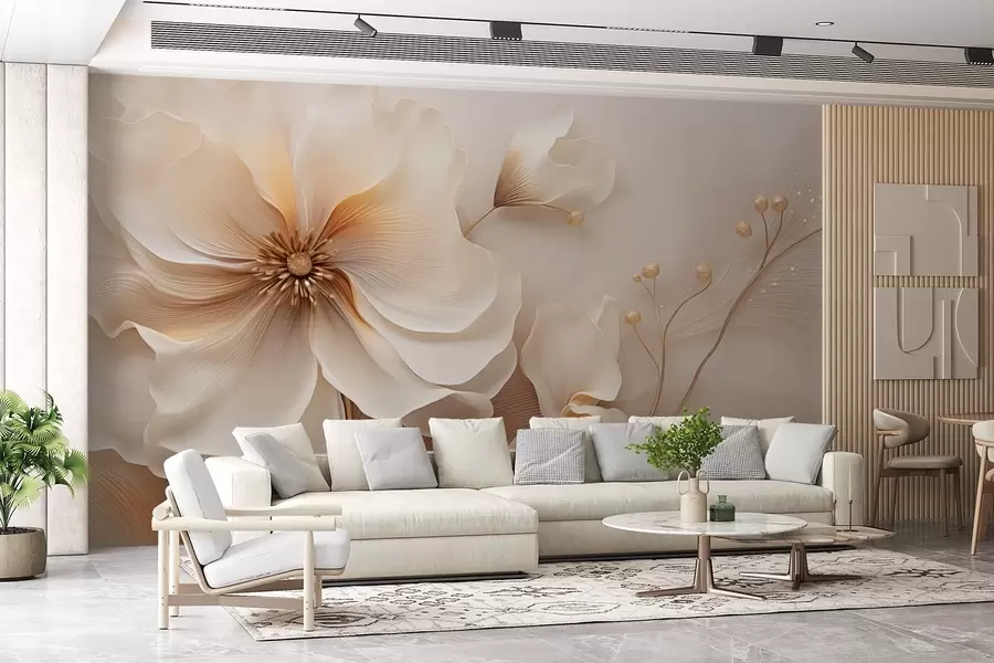 fototapeter Beige og lysebrunt villgress med blomster i beige toner w08960