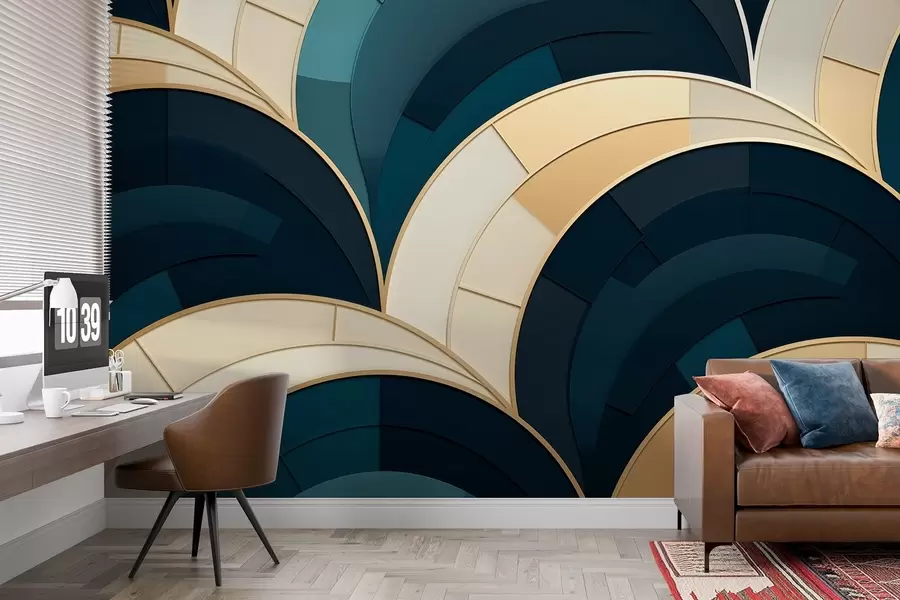 fototapeter Blå-gule abstrakte figurer w08991