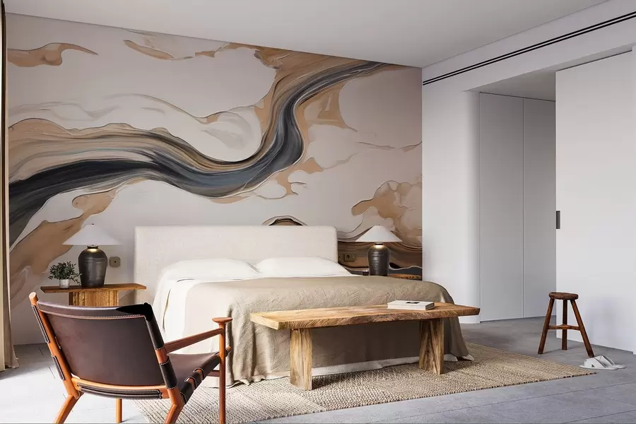 fototapeter Brungrå striper i form av bølger w09001