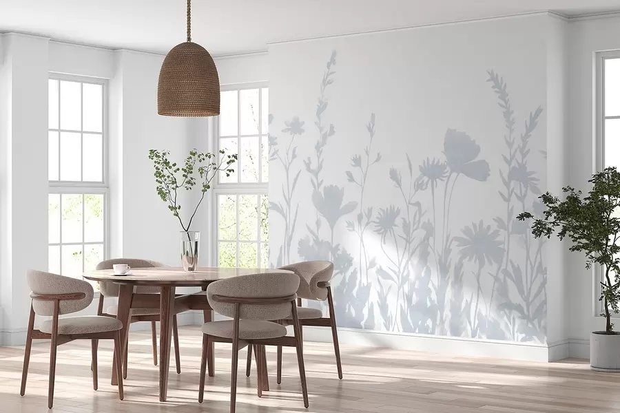 fototapeter Sommereng, rustikk, blomster, blå fargepalett  w03670v1