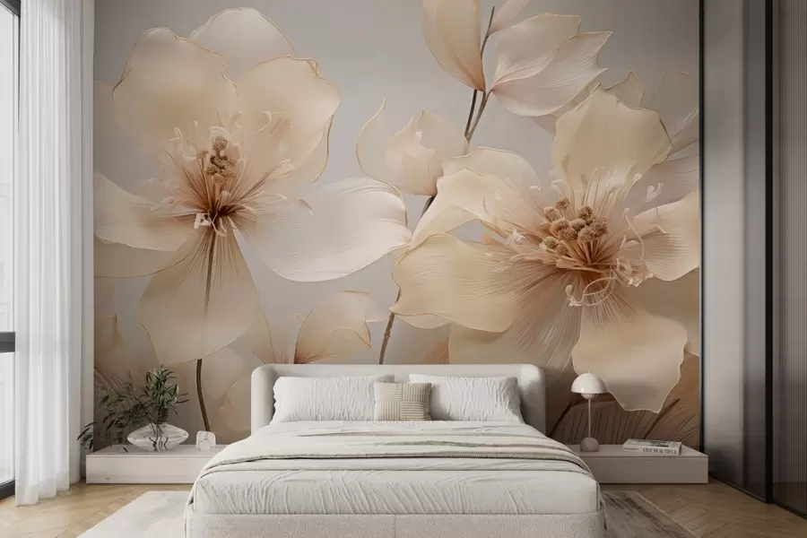 fototapeter Beige luftblomster i myke toner w09016