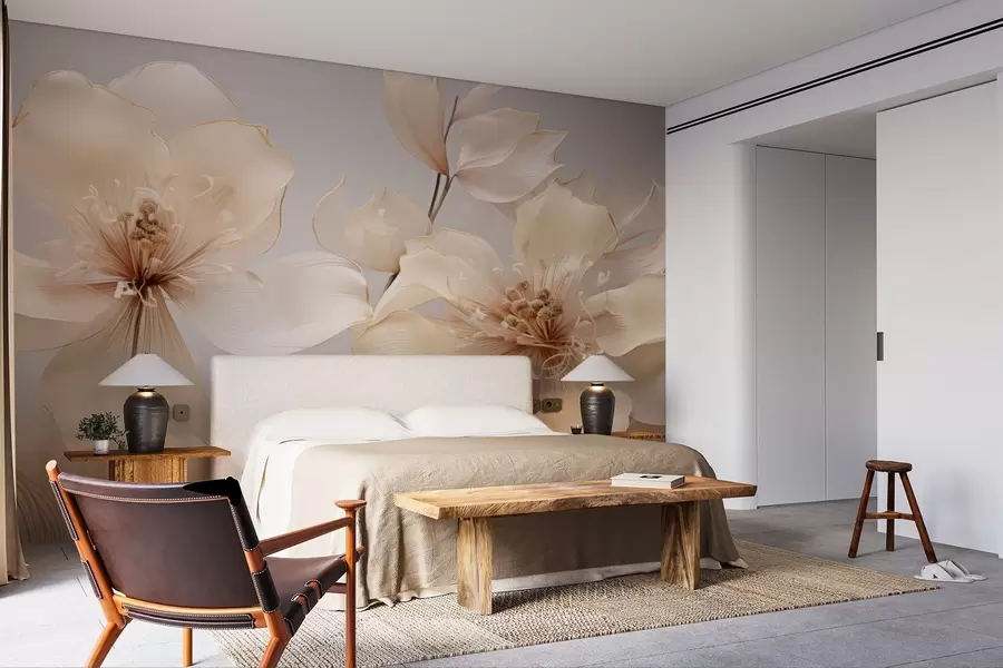 fototapeter Beige luftblomster i myke toner w09016