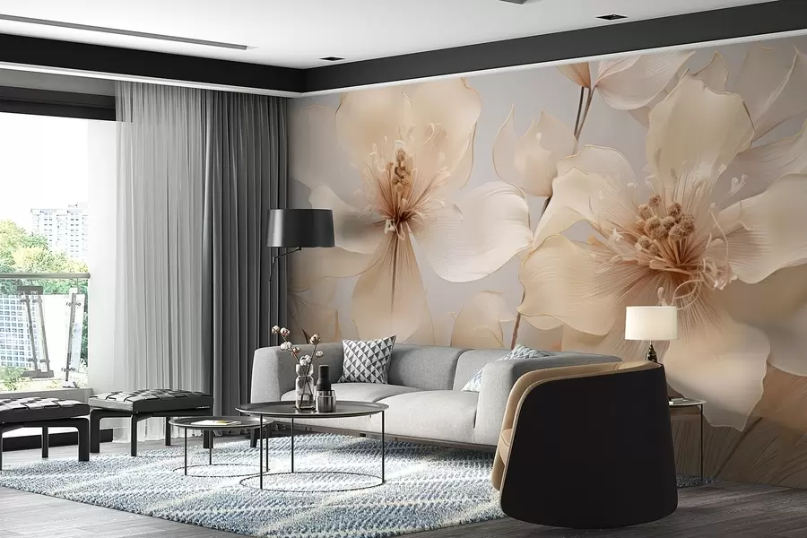 fototapeter Beige luftblomster i myke toner w09016