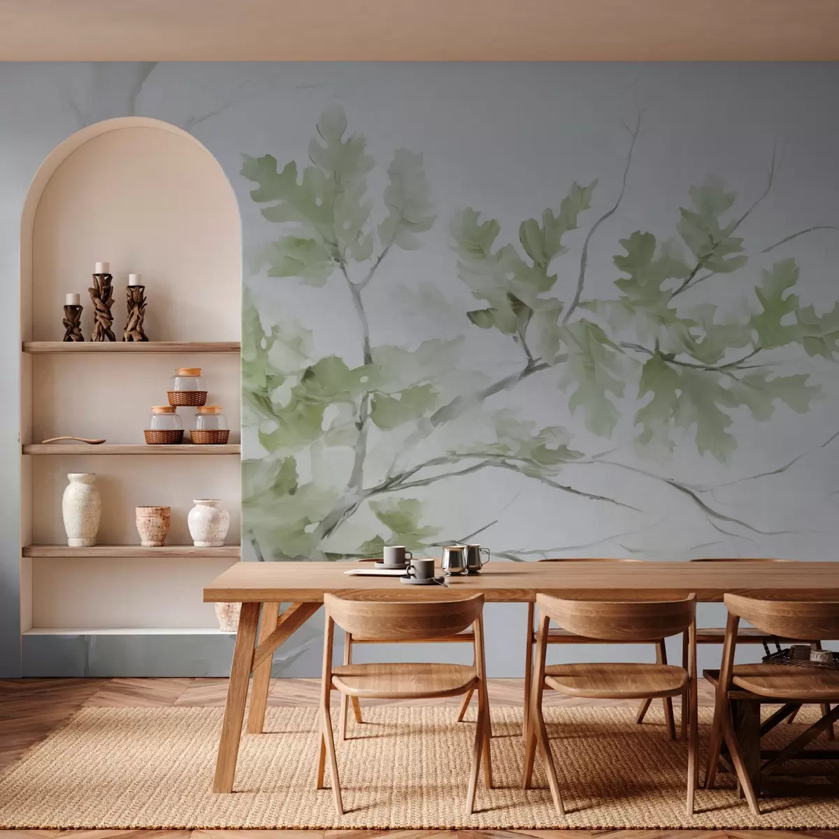 fototapeter Eikegren med blader i grønne nyanser w03772v1