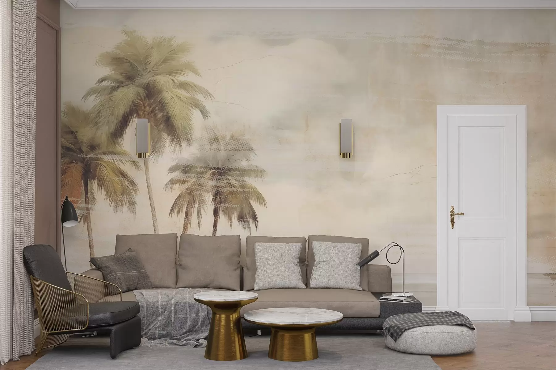 fototapeter Tropisk drøm, palmer, skyer, himmel, hav, tekstur w03780