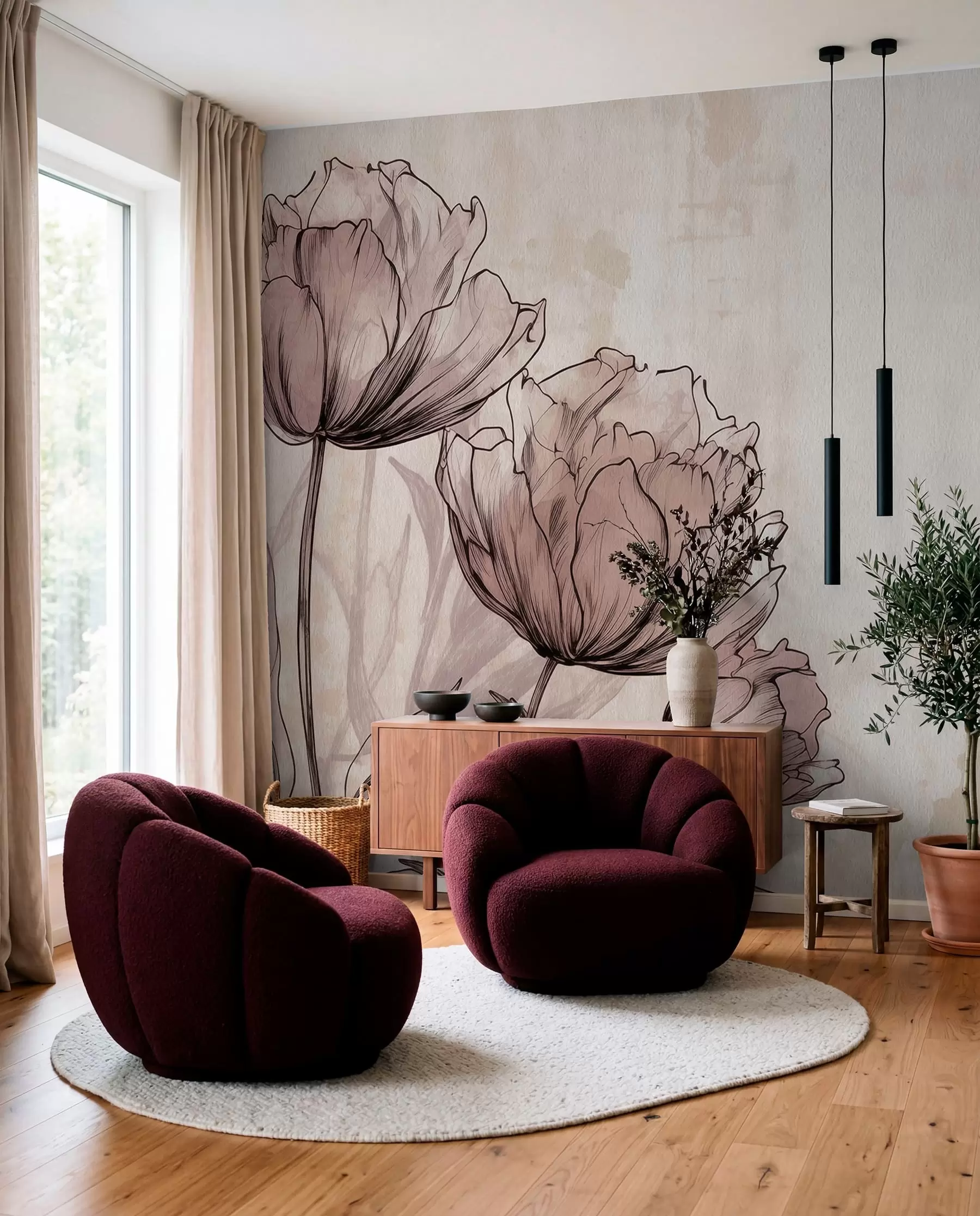 fototapeter Pastellfargede tulipaner med en lett vintage-effekt w03796