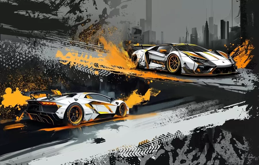 fototapeter hard grange-stil, uttrykksfulle, dynamiske sportsbiler w03721