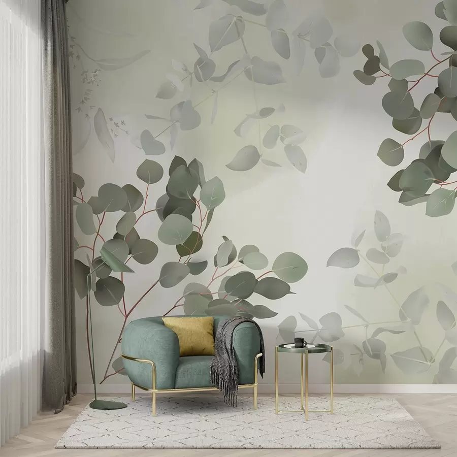 fototapeter Grener med blader i grønne toner w03719