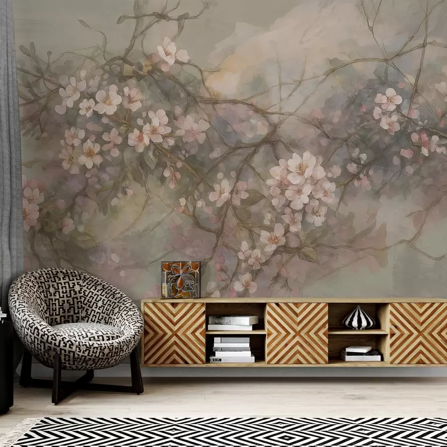 fototapeter Abstrakte akvarellgrener med blomster w03815
