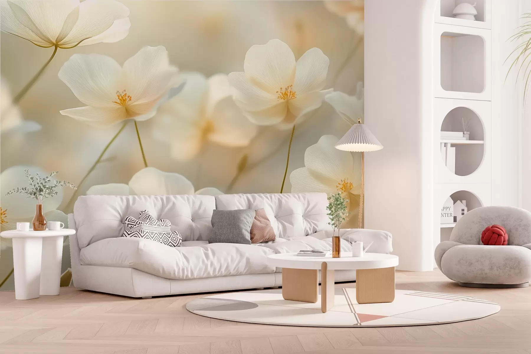 fototapeter hvite morgenblomster w03766