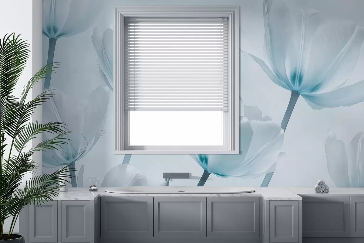 fototapeter Vakre tulipaner, blomster, blå farger, realisme w03877v1