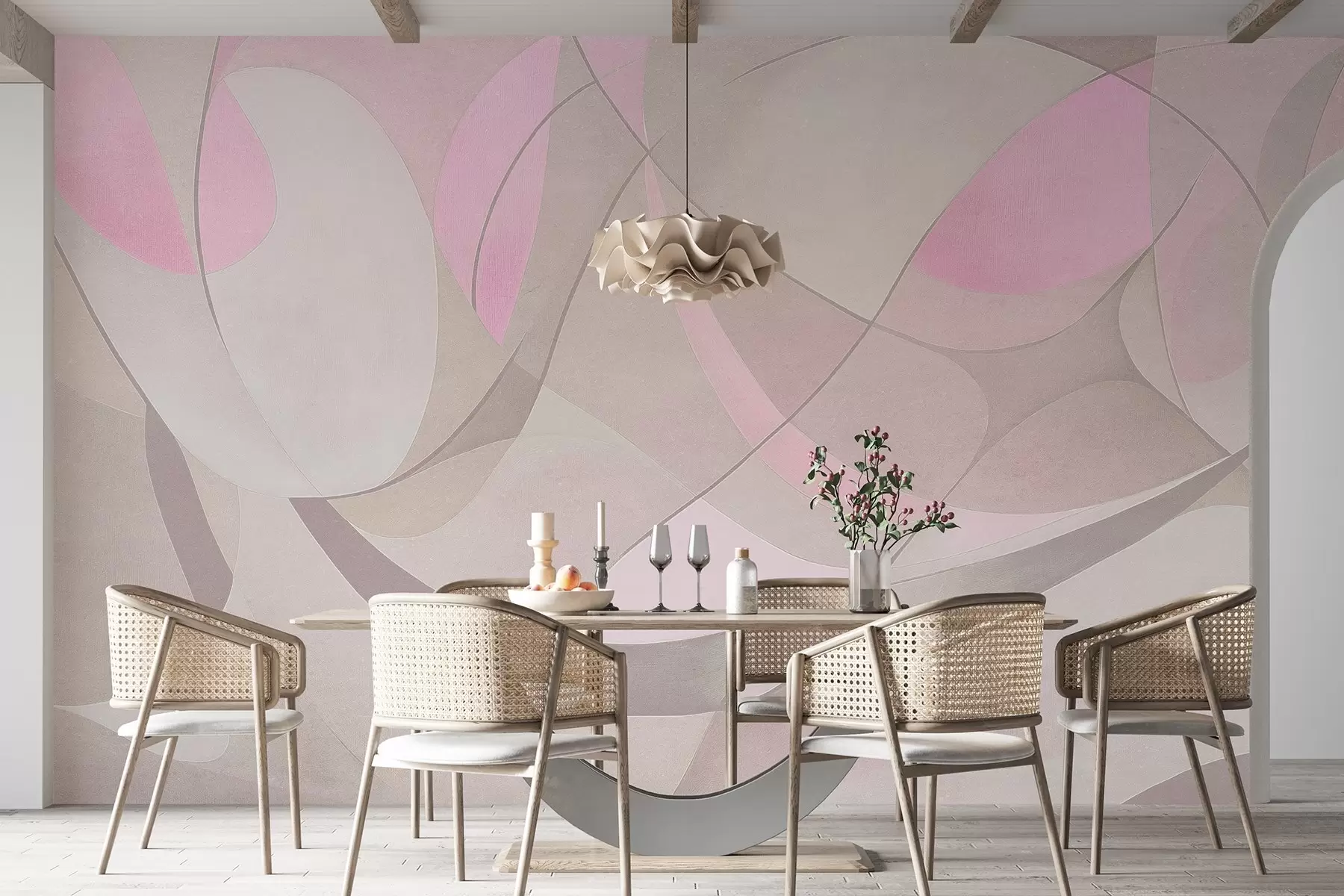 fototapeter Geometrisk abstraksjon, dempede rosa og beige farger w03878v1