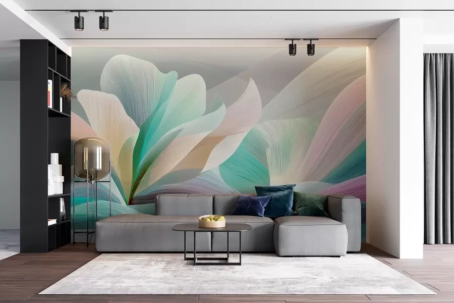 fototapeter Elegant abstraksjon med myke kurver som ligner en blomst og bølger w09075