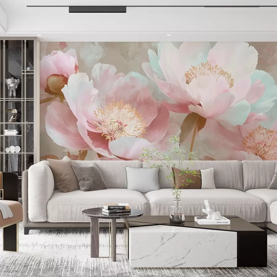 fototapeter Delikate pioner i rosa og beige toner w09087v1