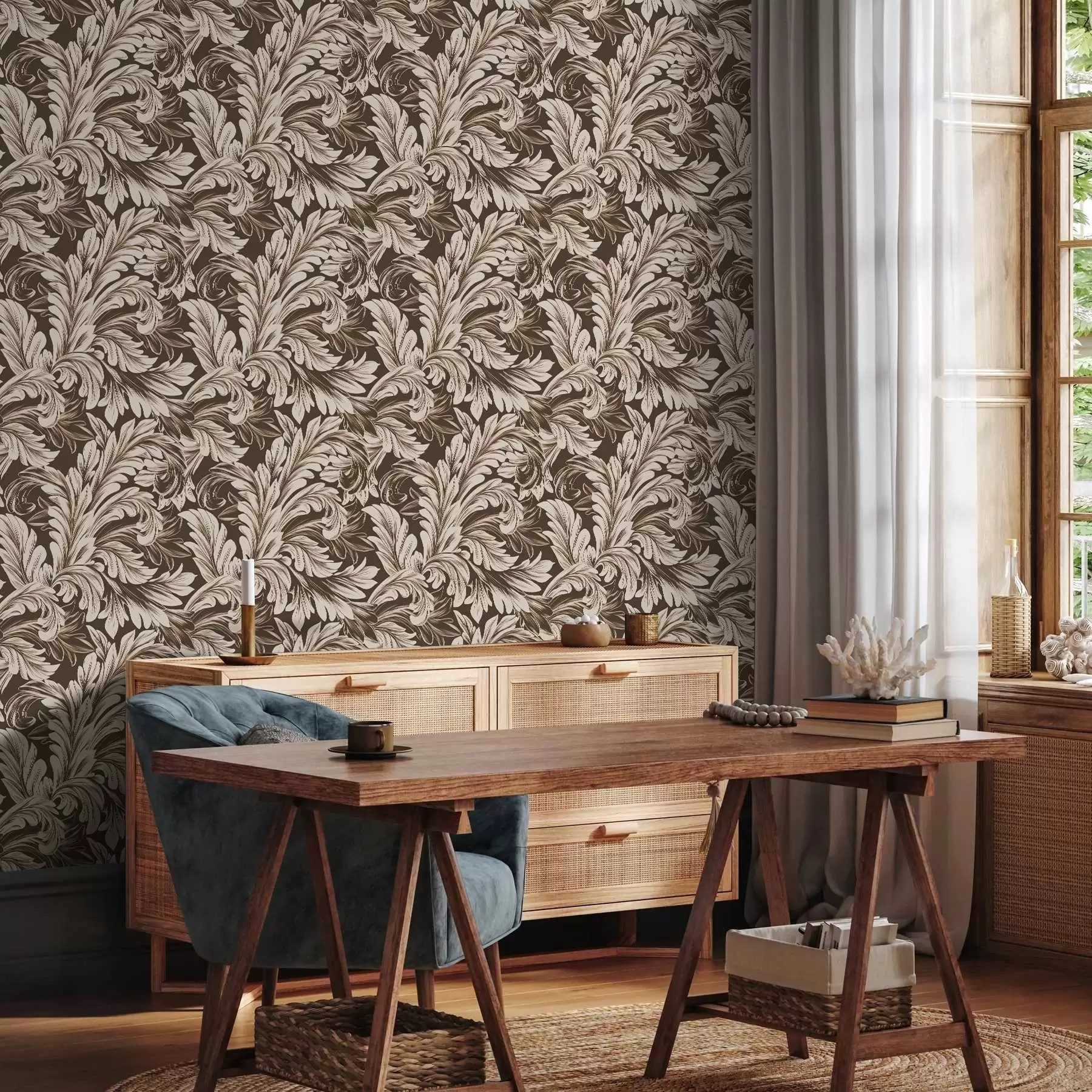 fototapeter Barokk mønster med blader på mørk bakgrunn a00135v5