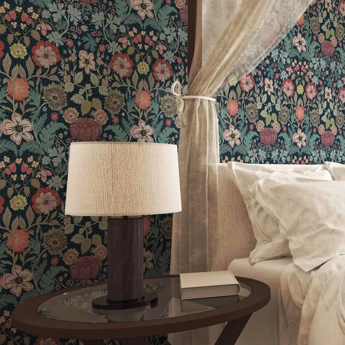 Bakgrunn Blomstermønster i burgunder og grønt a00145v5