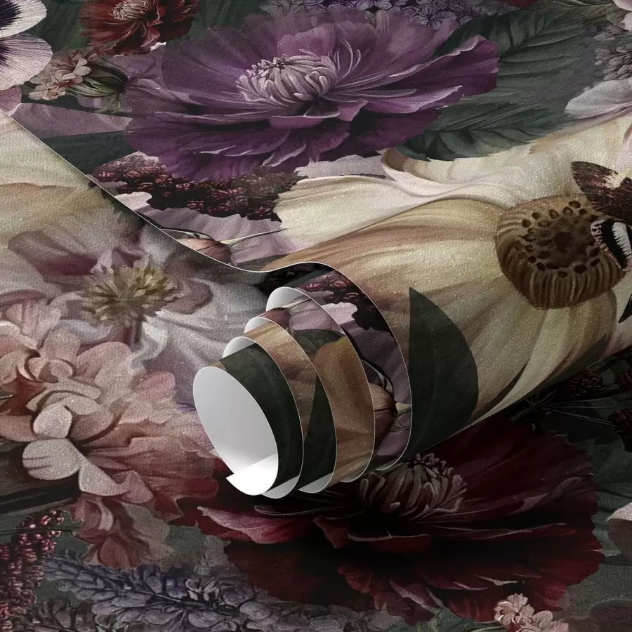 fototapeter Kunstblomstertrykk i mørke farger a00147