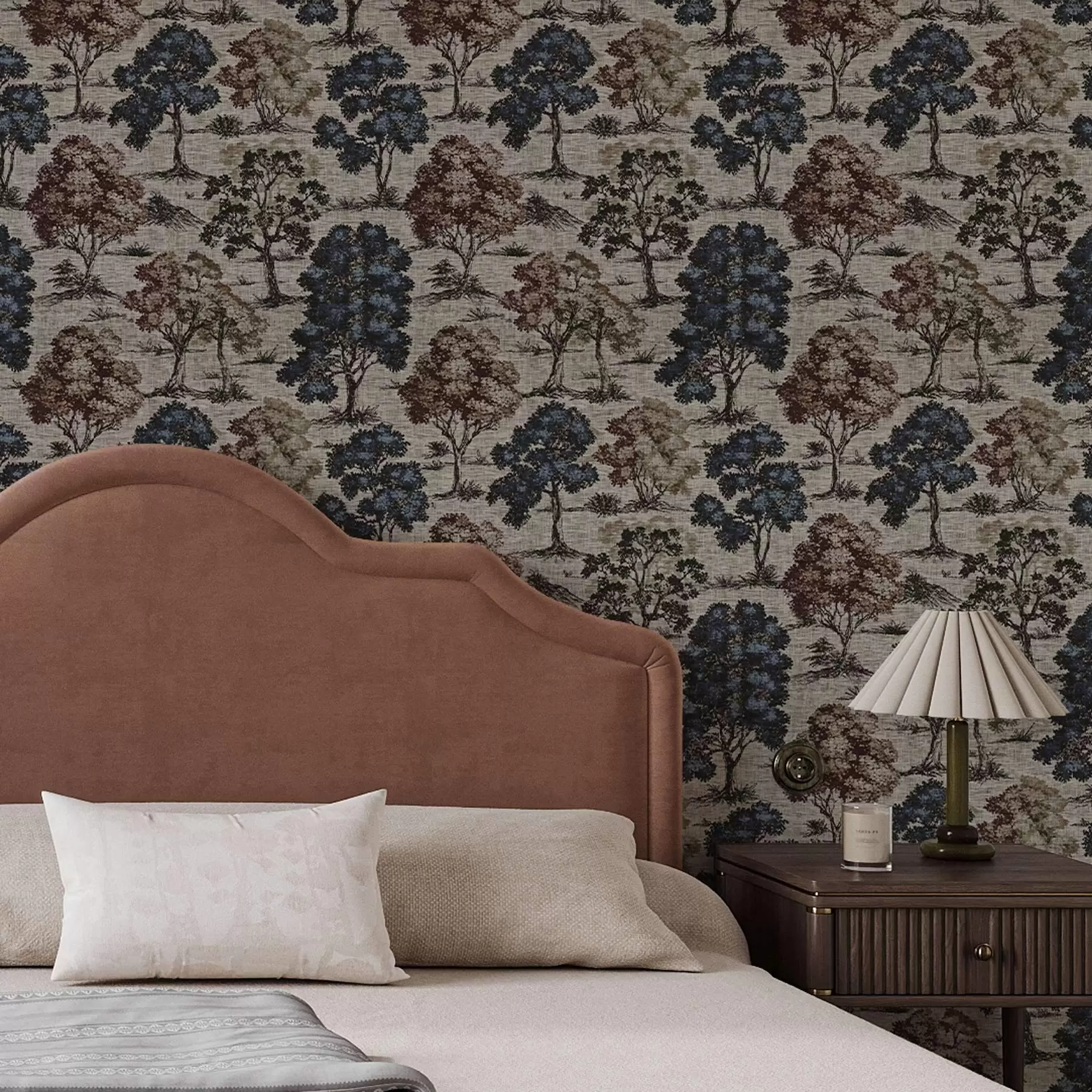 fototapeter Grafikk med trær på lys linbakgrunn a00152