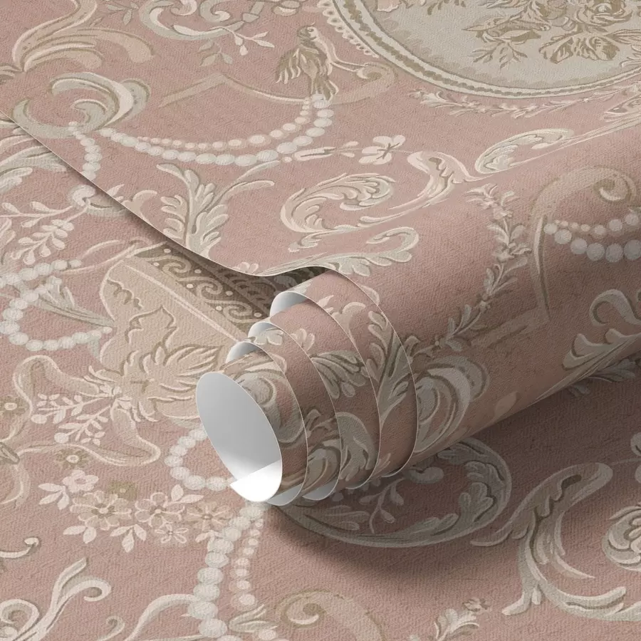 fototapeter Barokk ornament med blomster på rosa bakgrunn a00160