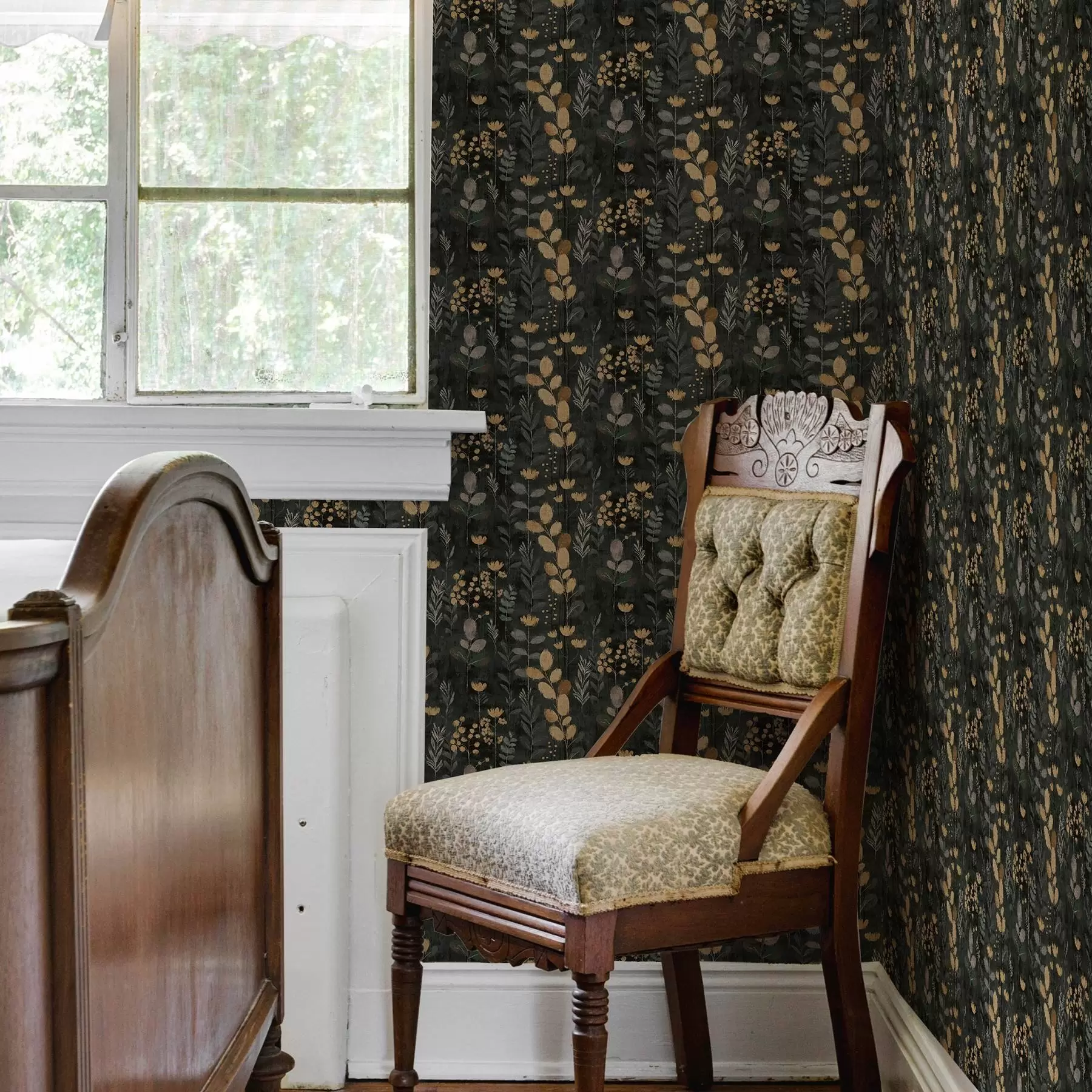 fototapeter Blomstermønster i grå og gule toner a00163