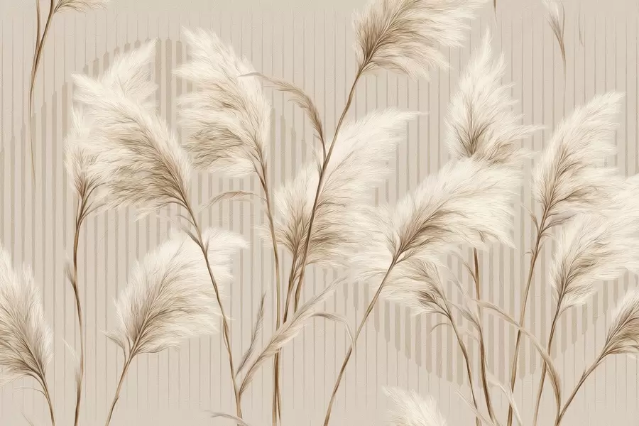 fototapeter Pampasgress mot en bakgrunn av linjer i beige toner w09104
