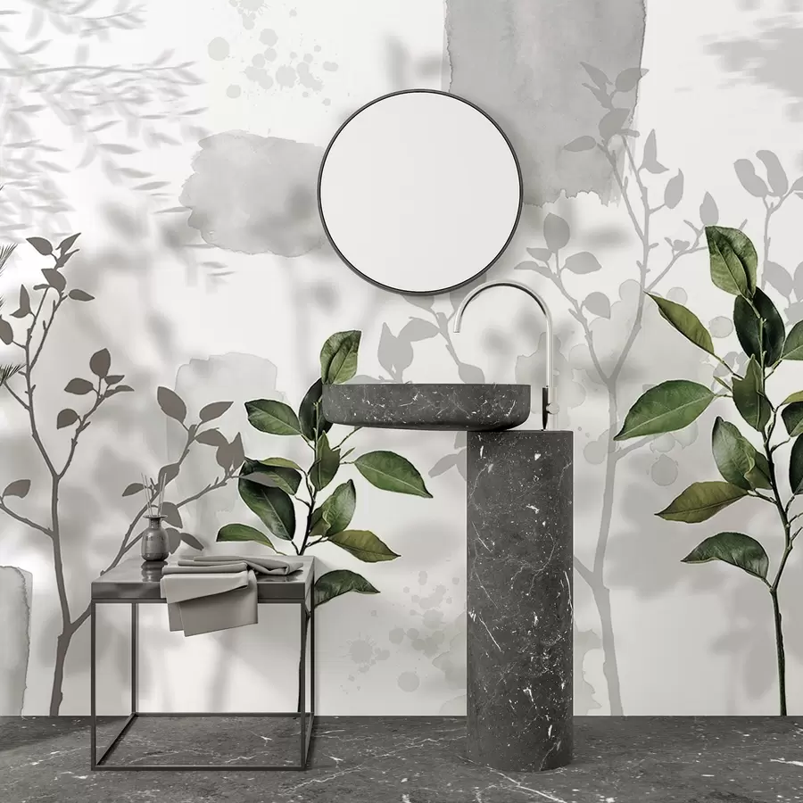 fototapeter Sitrontreets blader, tregrener skygger, natur, akvarell, grønn w03910v1