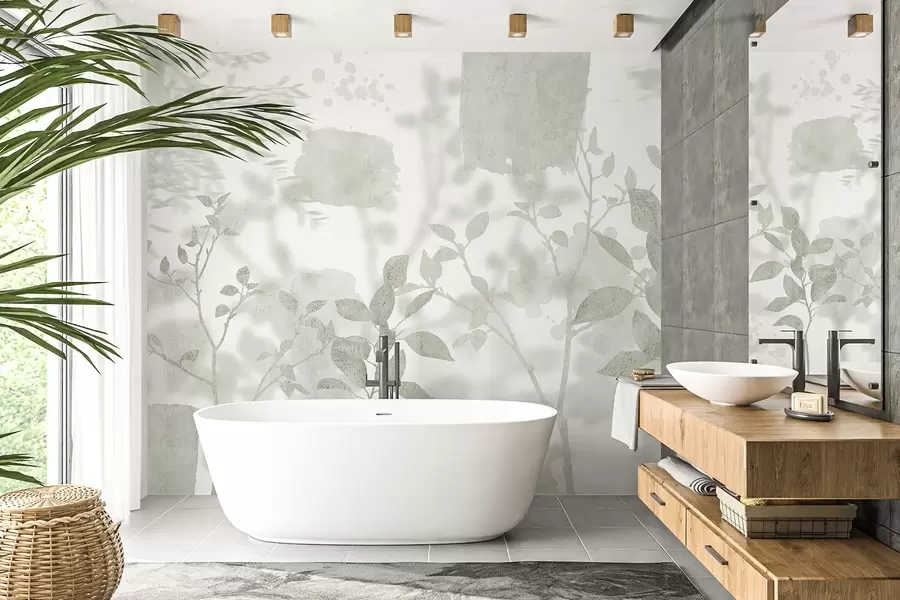 fototapeter Trær silhuetter, grener, natur, akvarell, grønne farger w03911v1