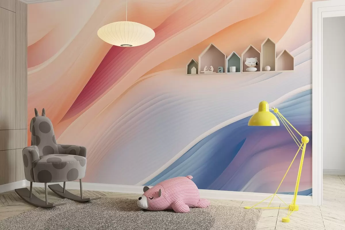 fototapeter abstrakte, flytende former inspirert av vind og vann, håndmalt med myke pastellfarger og subtil tekstur, organisk bevegelse som silke i sakte film, blek elfenbensfarget bakgrunn, naturlig harmoni, ingen objekter, ingen symboler, moderne poetisk tapetkomposisjon w03942