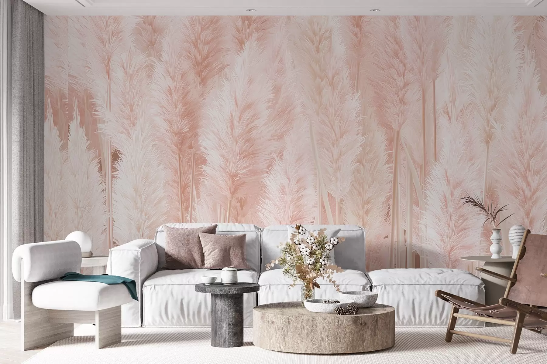 fototapeter Pampasgress i duse rosa toner w09126v1