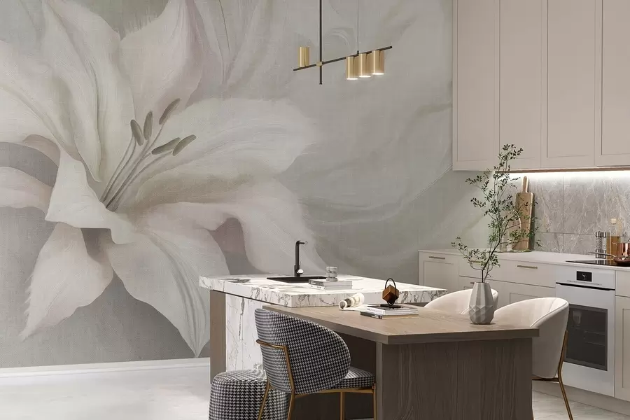 fototapeter Liljeblomst flytende abstraksjon, blomster, grå farger w04006v2