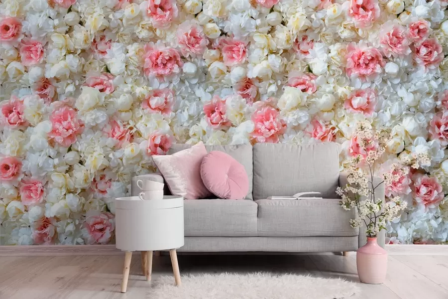 fototapeter en blomstrende vegg av pioner w03963