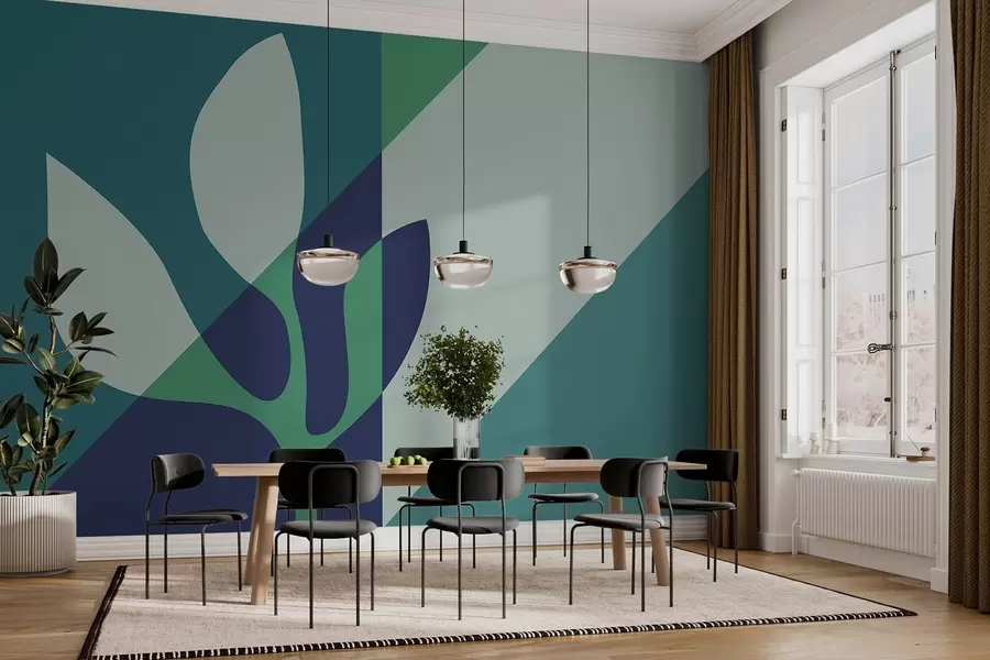 fototapeter abstrakt grafisk plante på bakgrunn av geometri i blå toner w04028v1