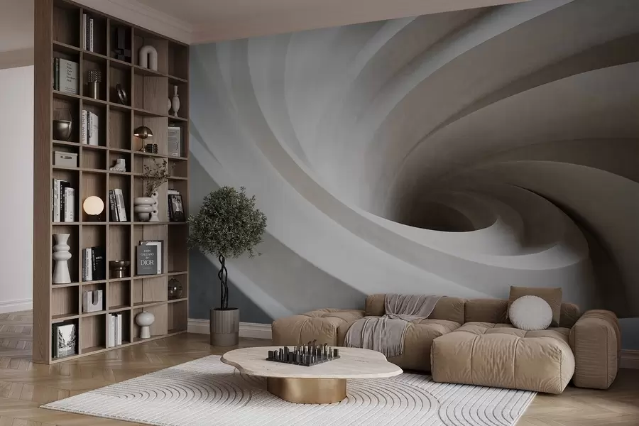 fototapeter Abstrakt, strukturert virvel av hvite og beige lag som skaper en virveleffekt, dynamisk komposisjon, moderne minimalistisk design w09144