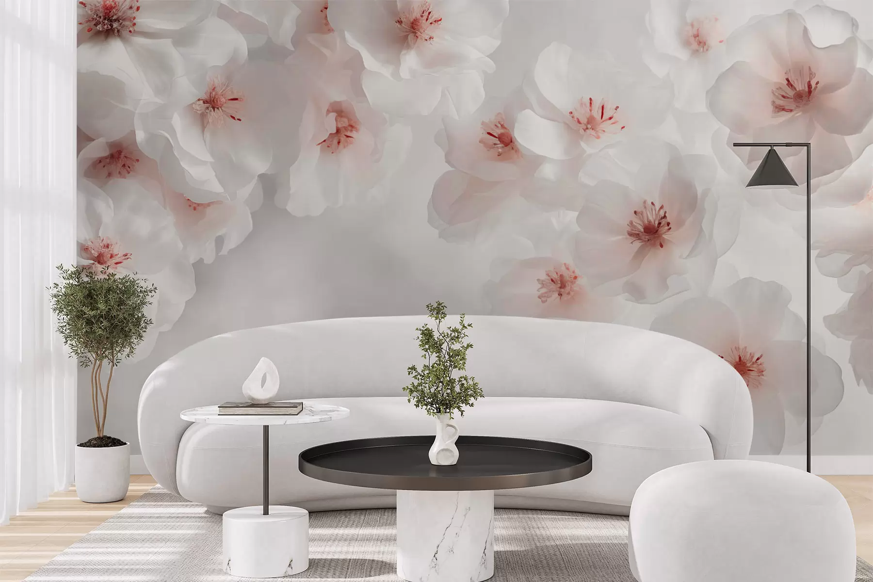 fototapeter Delikate store hvite blomster w03931