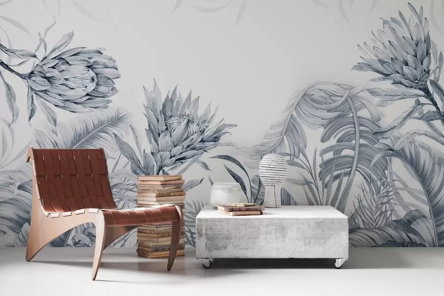 fototapeter Protea blant tropiske blader, grønne nyanser w03952v2