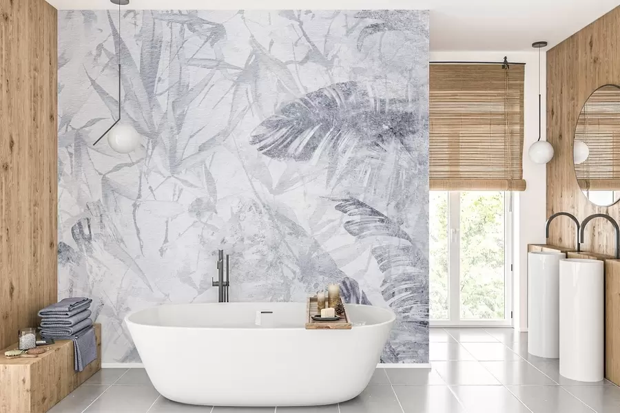 fototapeter Blomsterabstraksjon i grungestil med imitasjon av slitasje, blåtoner w03926v3