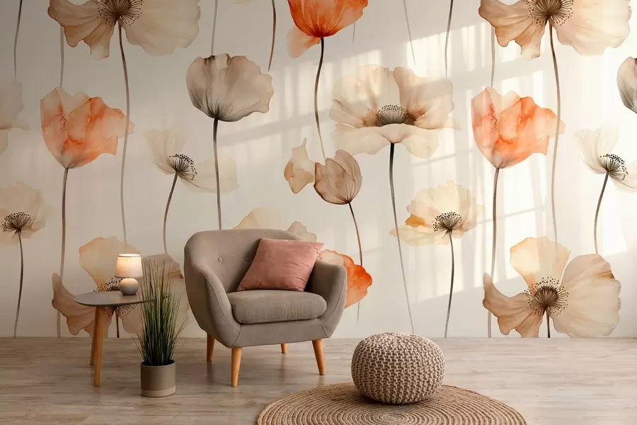 fototapeter krøllete valmuer i akvarellstil w04031