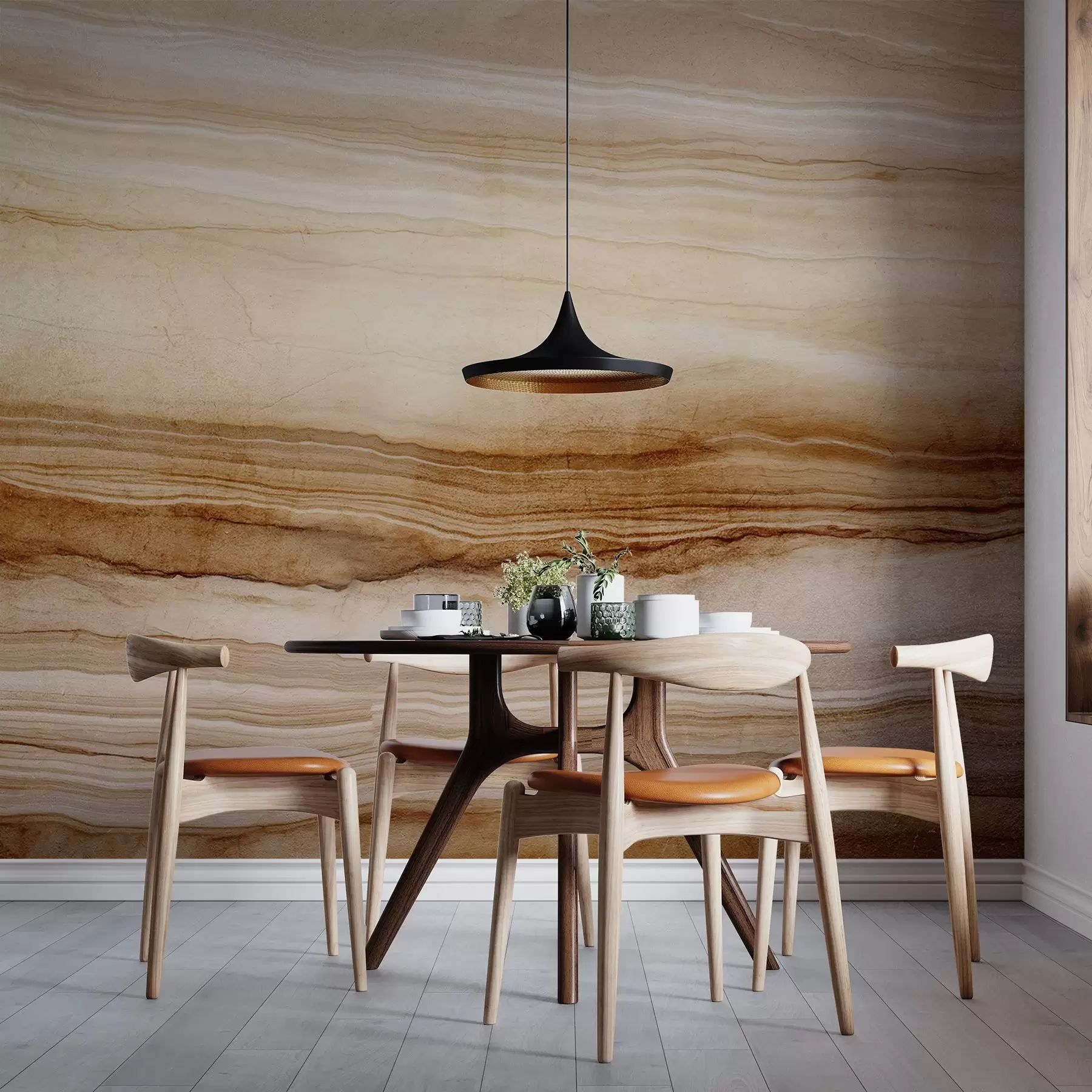 fototapeter Imitasjon av trestruktur med horisontale linjer, beige og mørkebrun, naturlig trykk, jordnære, myke toner w09156