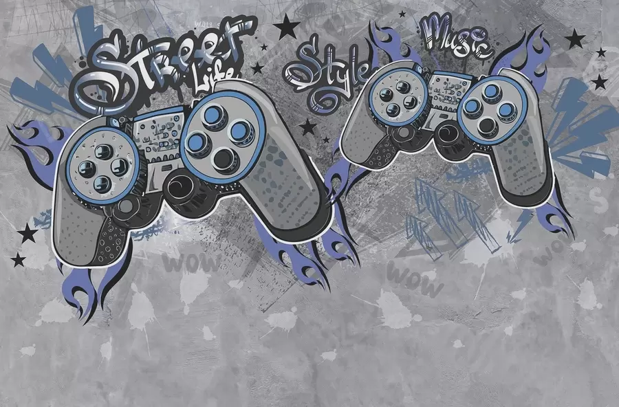 fototapeter Konsoller i street art-stil på grungeveggen w04054