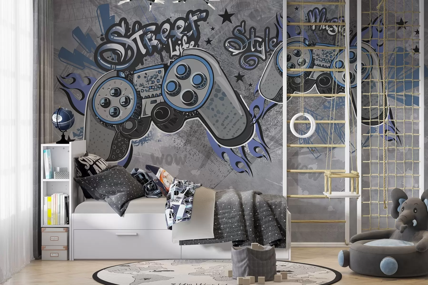 fototapeter Konsoller i street art-stil på grungeveggen w04054