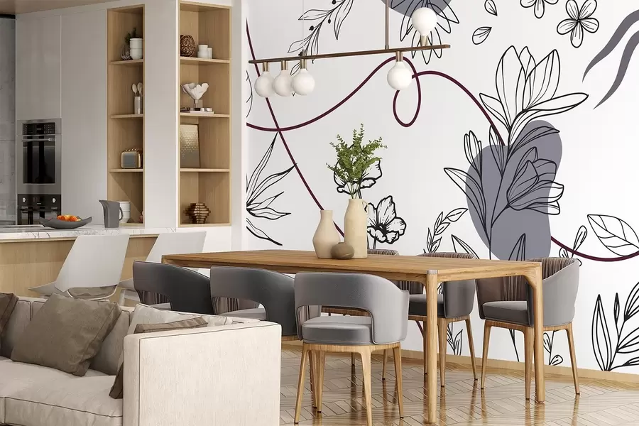 fototapeter Boho blomstret omriss w04082v1