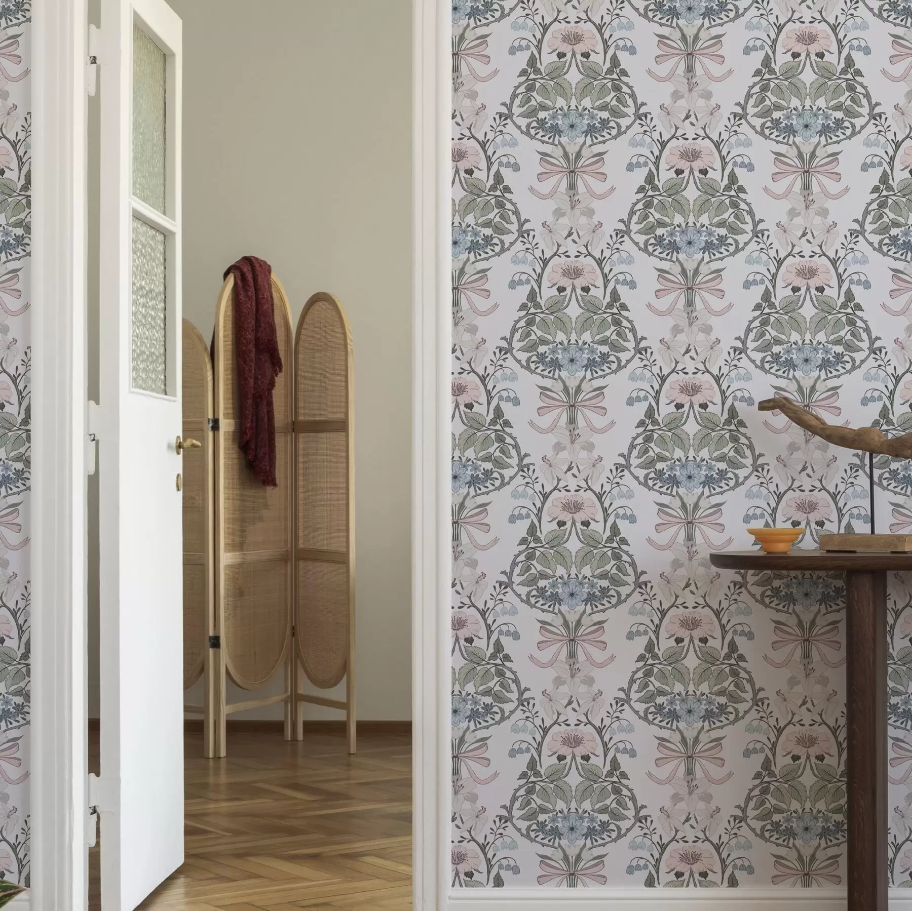 fototapeter Retro blomstermønster med sløyfer og knopper a00174