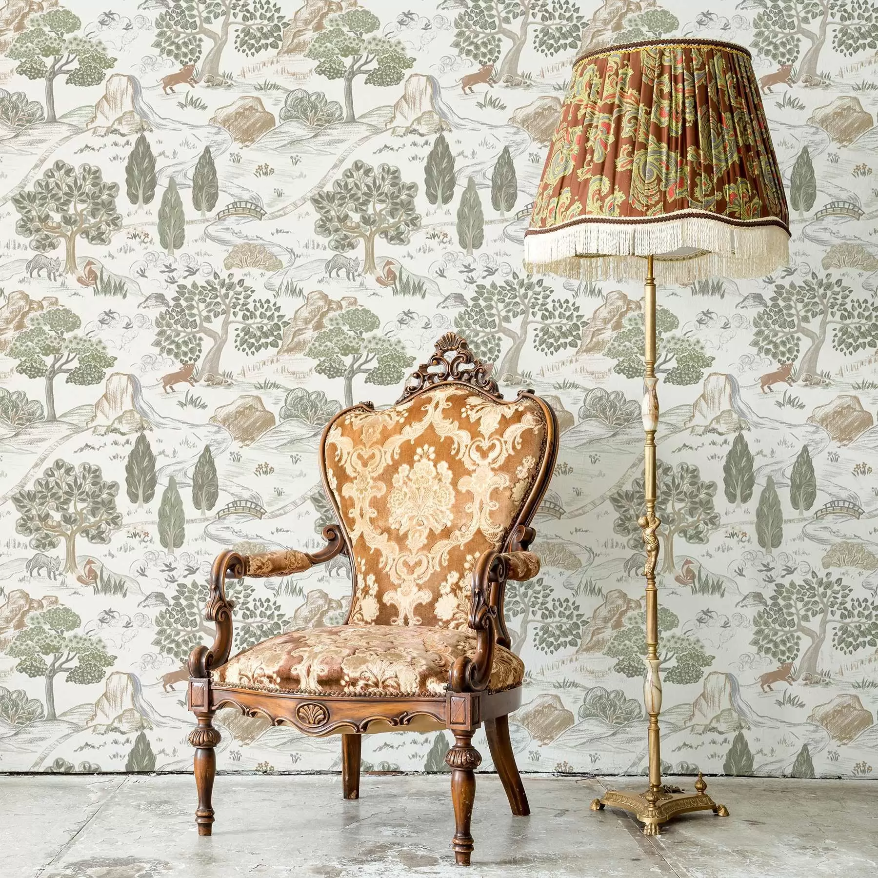 fototapeter Eventyrlig kart over naturen med dyr og trær a00177