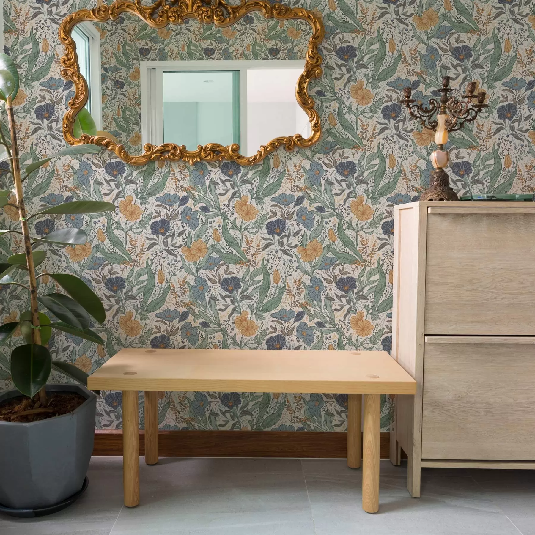 fototapeter Håndtegnet illustrasjon av engblomster i varme farger a00180