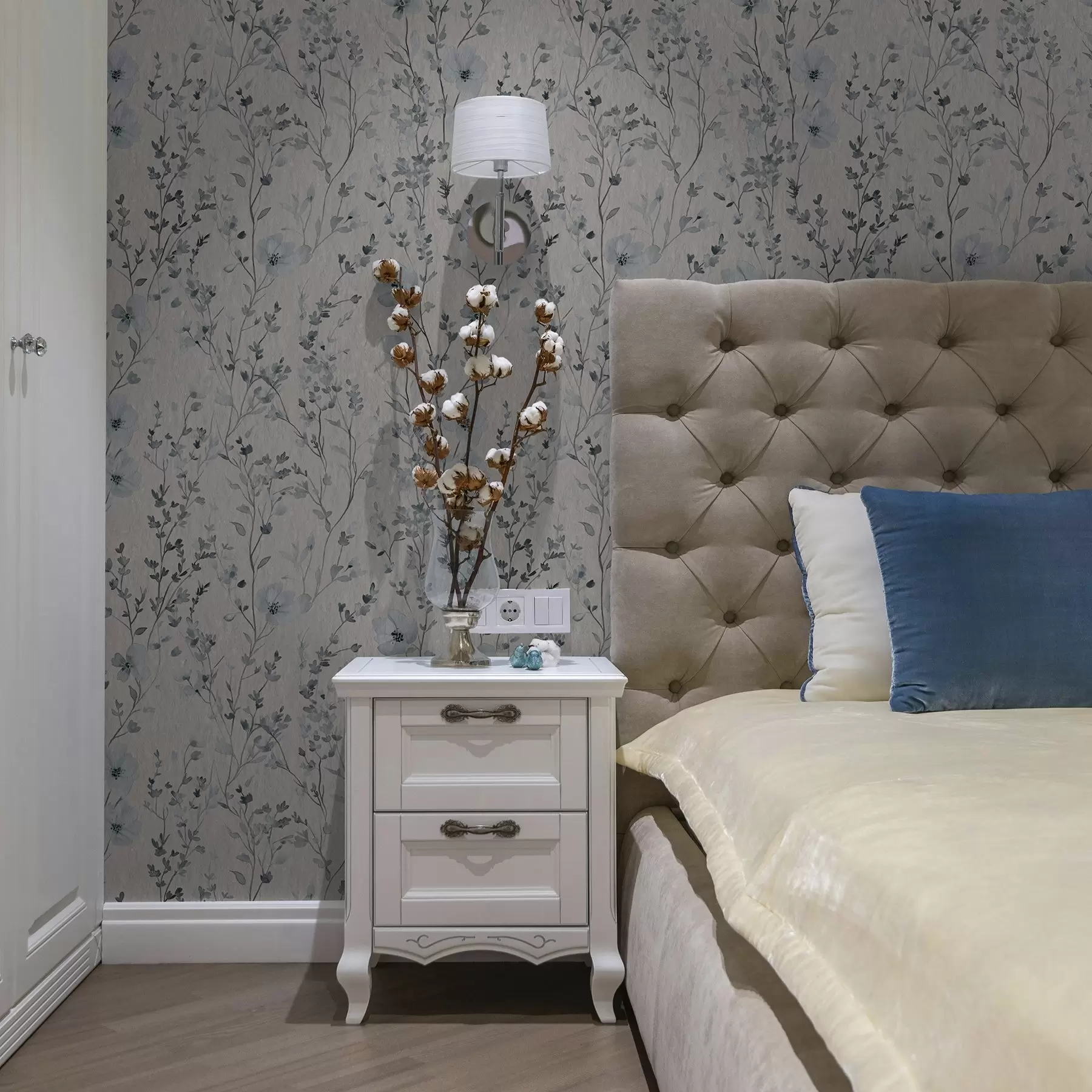 fototapeter Blå og grå akvarellfloristikk på nøytral bakgrunn a00198