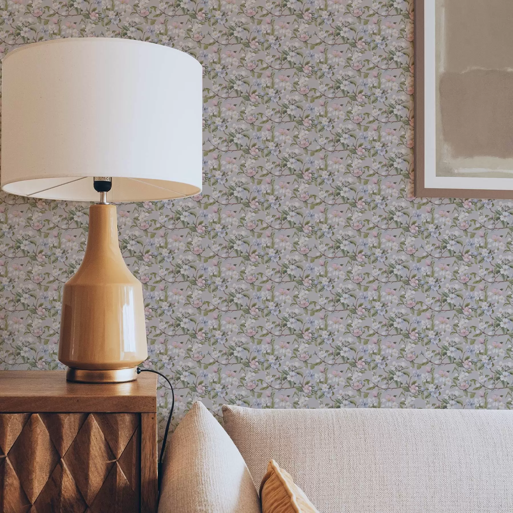 fototapeter Pastellblomstret diagonal i stil med renessansetekstiler a00205