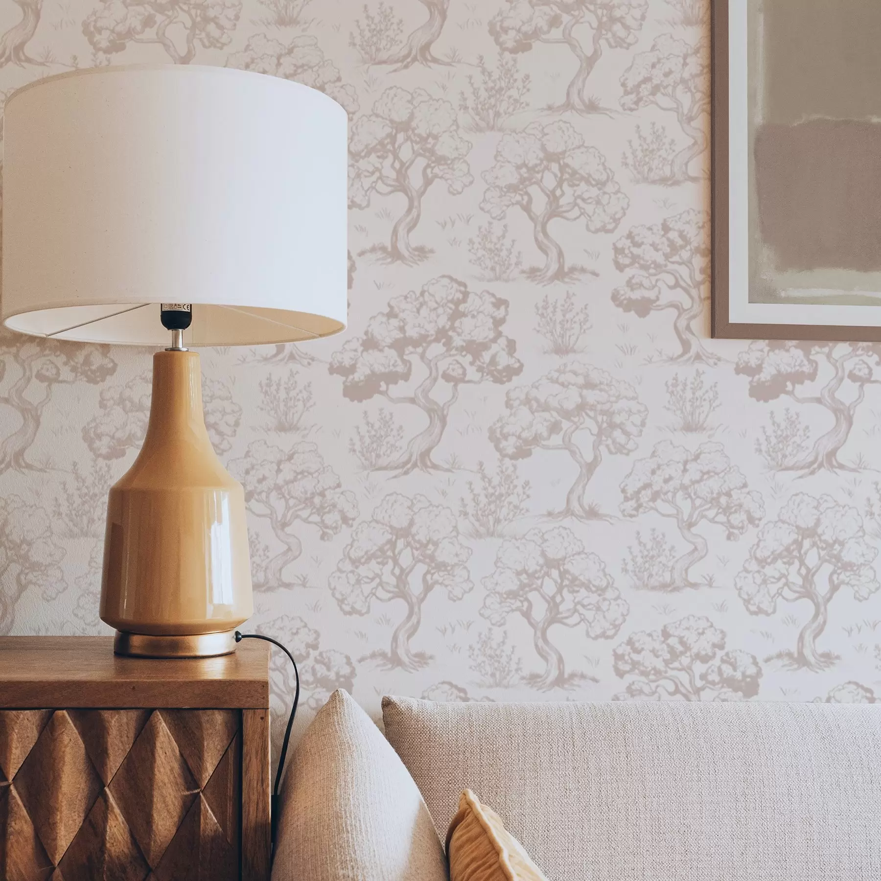 fototapeter Monokromatiske silhuetter av trær i vintage-stil, beige fargevalg a00210